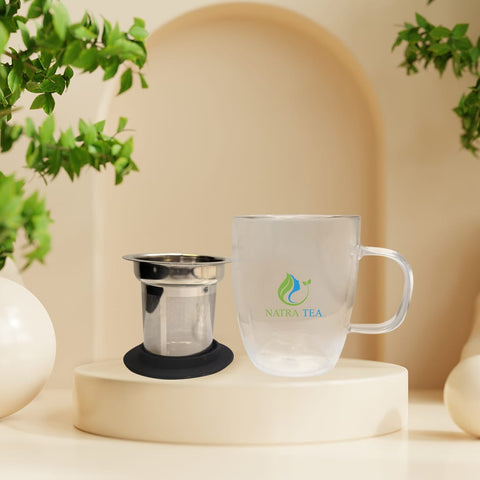Natra Tea -  Glass Tea Mug with Infuser and Lid.