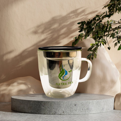 Natra Tea -  Glass Tea Mug with Infuser and Lid.